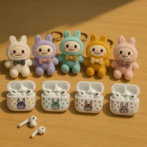 Combo Audífonos Y Llavero Labubu