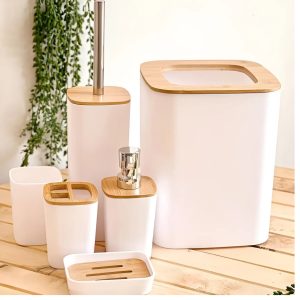 Juego De Baño Plastico Con bambu 6p