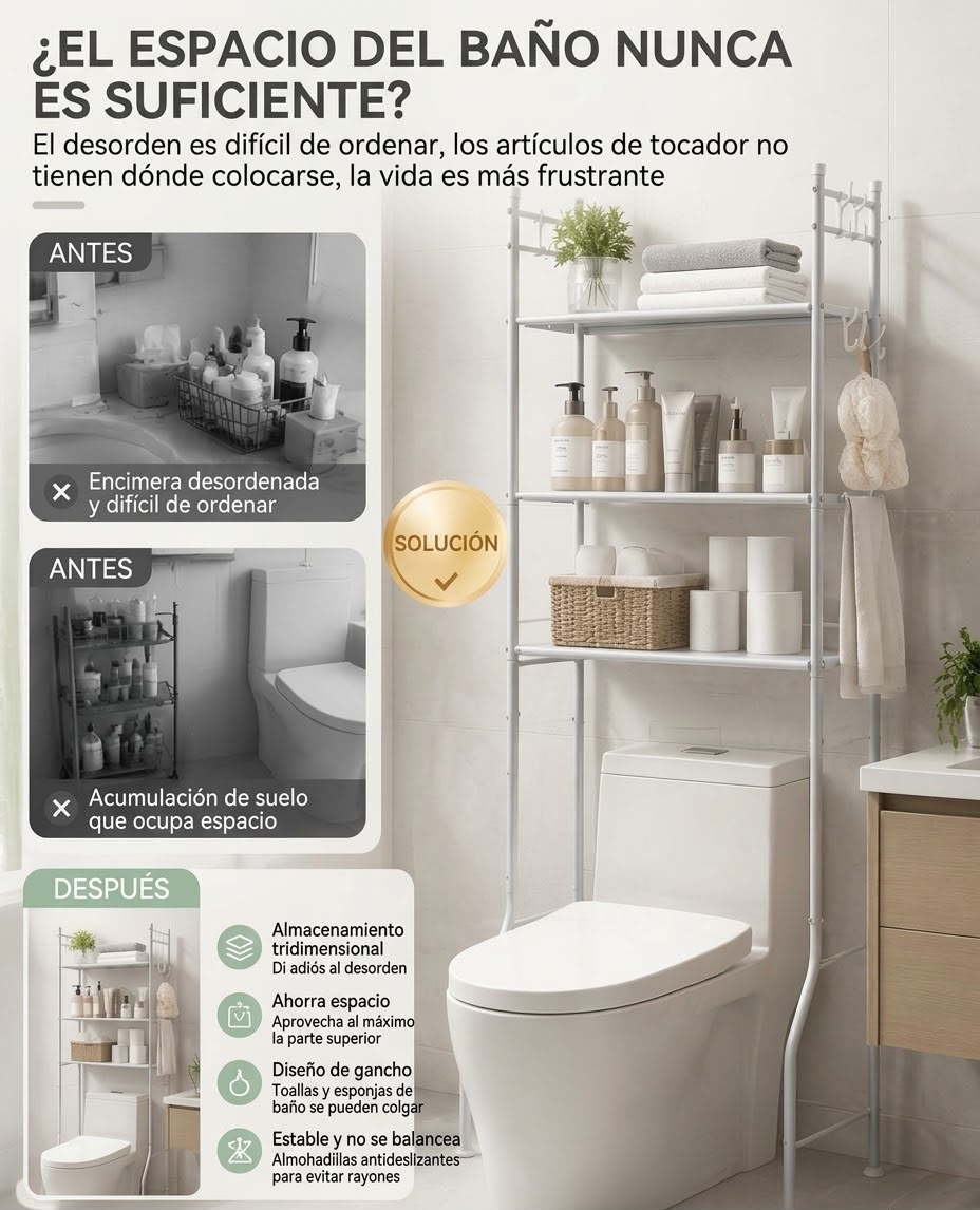 Estante Organizador de Baño 3 Niveles Sobre Sanitario - Imagen 4